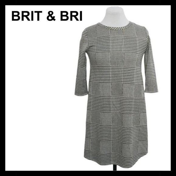NWT BRIT & BRI gray houndstooth cropped sleeve a-line girls dress - Picture 1 of 10